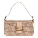 FENDI Zucchino Canvas Mamma Baguette Shoulder Bag Gold Pink Auth 155341V-2