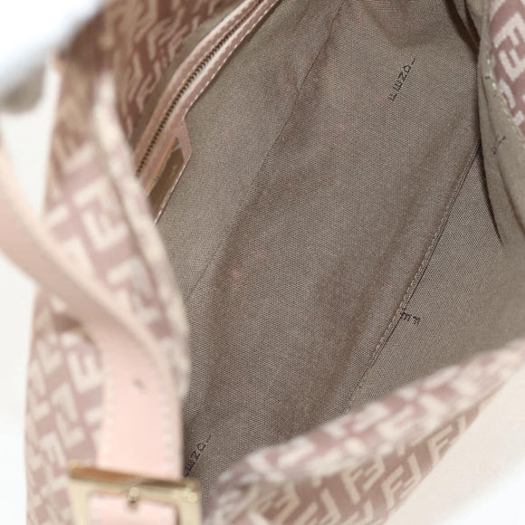 FENDI Zucchino Canvas Mamma Baguette Shoulder Bag Gold Pink Auth 155341V