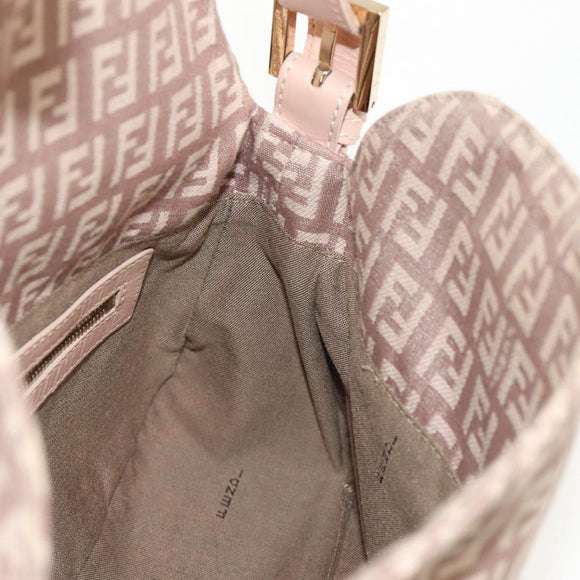 FENDI Zucchino Canvas Mamma Baguette Shoulder Bag Gold Pink Auth 155341V