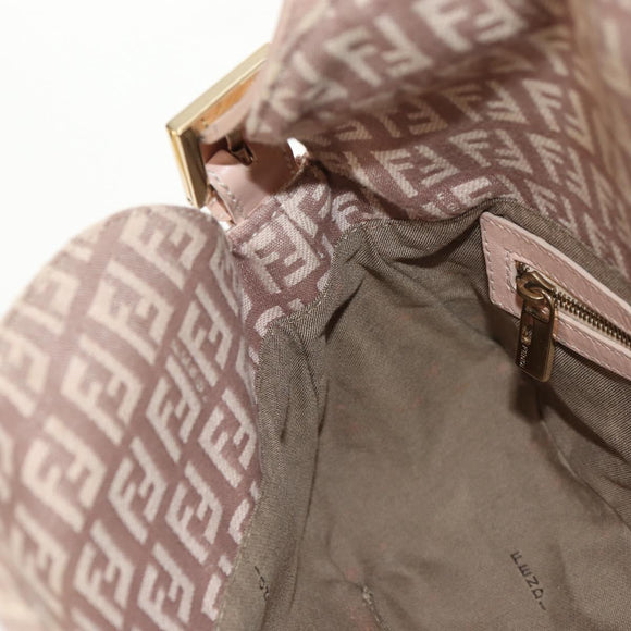 FENDI Zucchino Canvas Mamma Baguette Shoulder Bag Gold Pink Auth 155341V