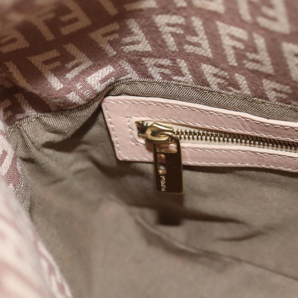 FENDI Zucchino Canvas Mamma Baguette Shoulder Bag Gold Pink Auth 155341V
