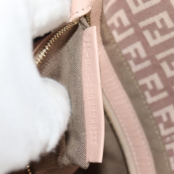 FENDI Zucchino Canvas Mamma Baguette Shoulder Bag Gold Pink Auth 155341V