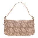 FENDI Zucchino Canvas Mamma Baguette Shoulder Bag Gold Pink Auth 155341V-3