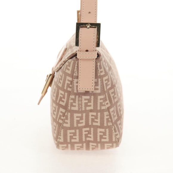 FENDI Zucchino Canvas Mamma Baguette Shoulder Bag Gold Pink Auth 155341V