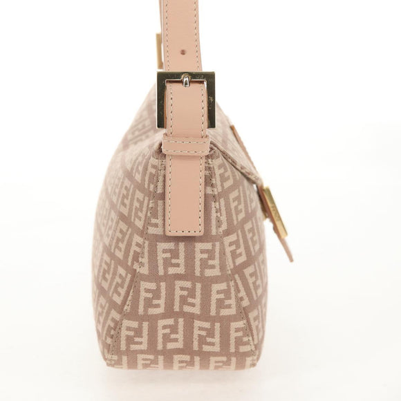 FENDI Zucchino Canvas Mamma Baguette Shoulder Bag Gold Pink Auth 155341V