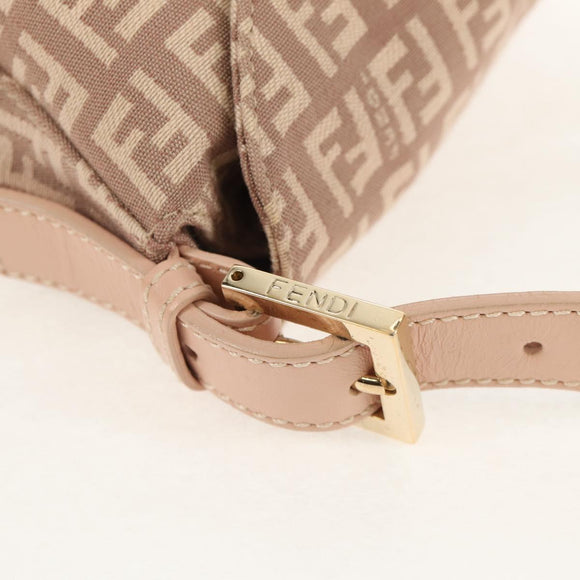 FENDI Zucchino Canvas Mamma Baguette Shoulder Bag Gold Pink Auth 155341V