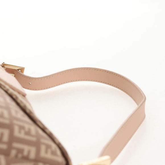 FENDI Zucchino Canvas Mamma Baguette Shoulder Bag Gold Pink Auth 155341V