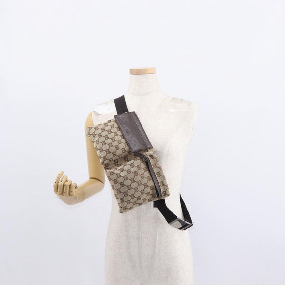 GUCCI GG Canvas Waist bag Beige Silver 28566 Auth 155383