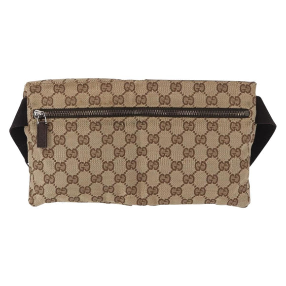 GUCCI GG Canvas Waist bag Beige Silver 28566 Auth 155383