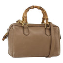 GUCCI Bamboo mini Boston Bag Leather 2way Beige Gold 007 3444 0232 Auth 155385-1