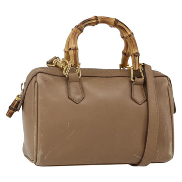 GUCCI Bamboo mini Boston Bag Leather 2way Beige Gold 007 3444 0232 Auth 155385