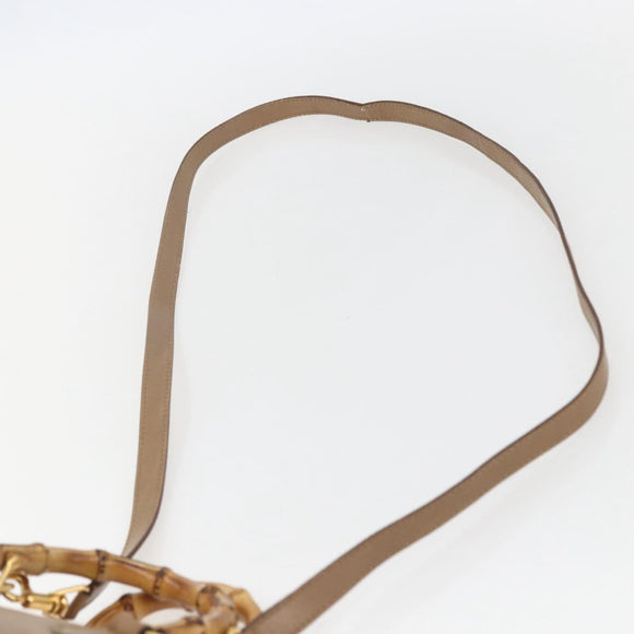 GUCCI Bamboo mini Boston Bag Leather 2way Beige Gold 007 3444 0232 Auth 155385