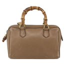 GUCCI Bamboo mini Boston Bag Leather 2way Beige Gold 007 3444 0232 Auth 155385-2