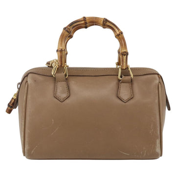 GUCCI Bamboo mini Boston Bag Leather 2way Beige Gold 007 3444 0232 Auth 155385 - 0