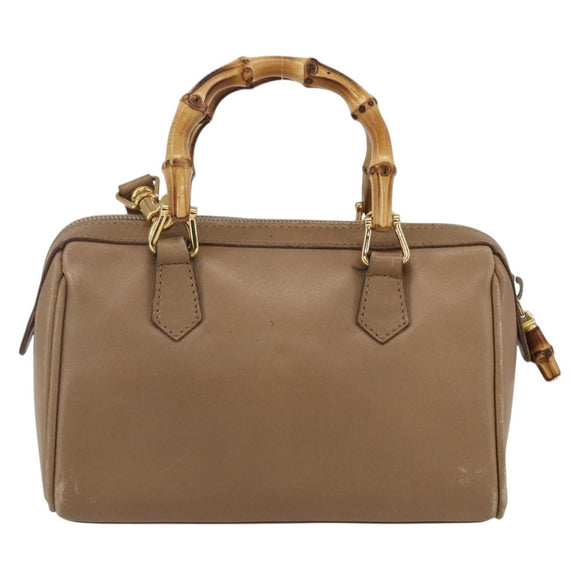 GUCCI Bamboo mini Boston Bag Leather 2way Beige Gold 007 3444 0232 Auth 155385