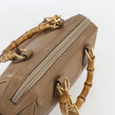 GUCCI Bamboo mini Boston Bag Leather 2way Beige Gold 007 3444 0232 Auth 155385-6