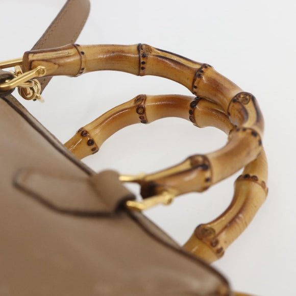 GUCCI Bamboo mini Boston Bag Leather 2way Beige Gold 007 3444 0232 Auth 155385