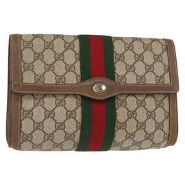 GUCCI GG Supreme Web Sherry Line Clutch Bag PVC Beige Gold 89 01 006 Auth 155387