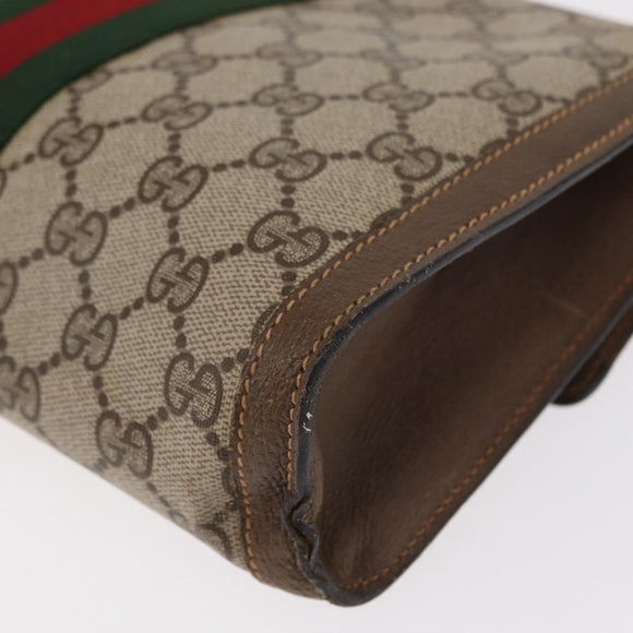 GUCCI GG Supreme Web Sherry Line Clutch Bag PVC Beige Gold 89 01 006 Auth 155387