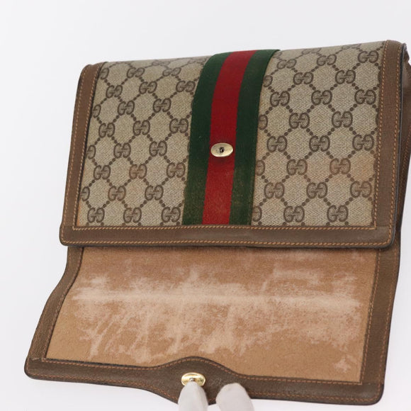 GUCCI GG Supreme Web Sherry Line Clutch Bag PVC Beige Gold 89 01 006 Auth 155387