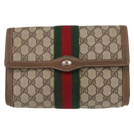 GUCCI GG Supreme Web Sherry Line Clutch Bag PVC Beige Gold 89 01 006 Auth 155387 - 0