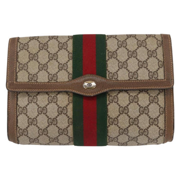 GUCCI GG Supreme Web Sherry Line Clutch Bag PVC Beige Gold 89 01 006 Auth 155387 - 0