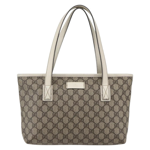 GUCCI GG Supreme Tote Bag PVC Beige Silver 211138 Auth 155388