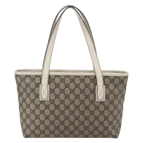 GUCCI GG Supreme Tote Bag PVC Beige Silver 211138 Auth 155388