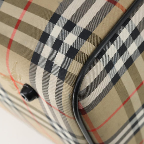 Burberrys Nova Check Boston Bag Canvas Beige Gold Auth 155390