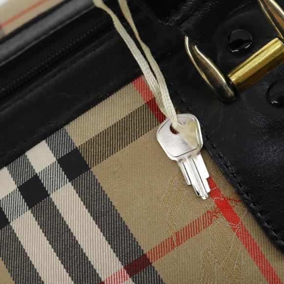 Burberrys Nova Check Boston Bag Canvas Beige Gold Auth 155390