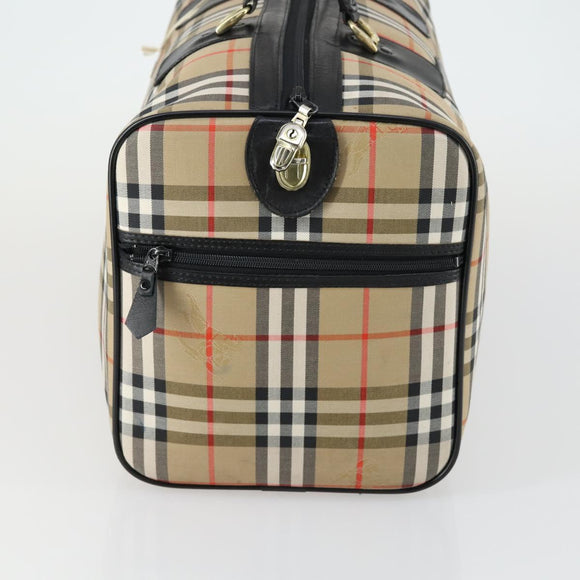 Burberrys Nova Check Boston Bag Canvas Beige Gold Auth 155390