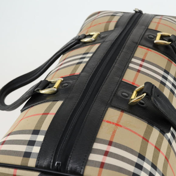 Burberrys Nova Check Boston Bag Canvas Beige Gold Auth 155390