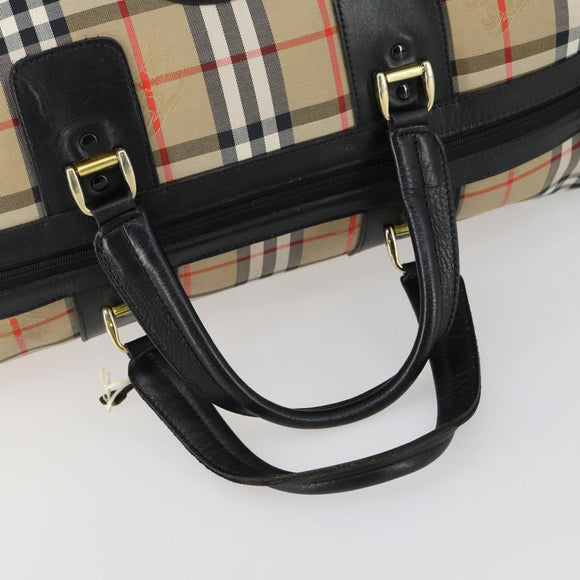 Burberrys Nova Check Boston Bag Canvas Beige Gold Auth 155390