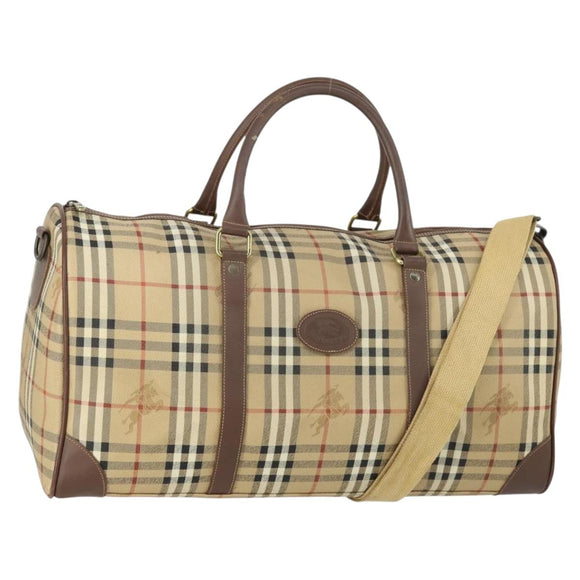 Burberrys Nova Check Boston Bag PVC Beige Gold Auth 155391