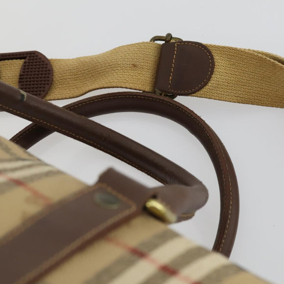 Burberrys Nova Check Boston Bag PVC Beige Gold Auth 155391