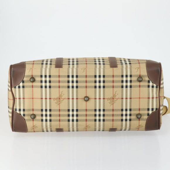 Burberrys Nova Check Boston Bag PVC Beige Gold Auth 155391