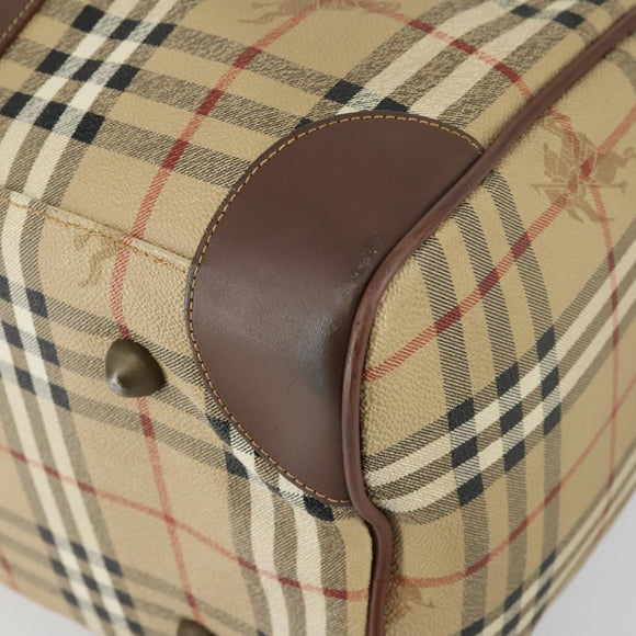 Burberrys Nova Check Boston Bag PVC Beige Gold Auth 155391