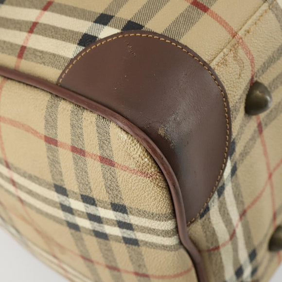 Burberrys Nova Check Boston Bag PVC Beige Gold Auth 155391