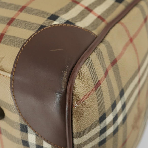 Burberrys Nova Check Boston Bag PVC Beige Gold Auth 155391