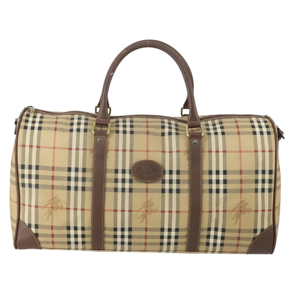 Burberrys Nova Check Boston Bag PVC Beige Gold Auth 155391