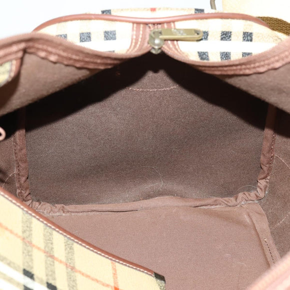 Burberrys Nova Check Boston Bag PVC Beige Gold Auth 155391