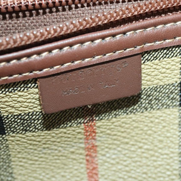 Burberrys Nova Check Boston Bag PVC Beige Gold Auth 155391