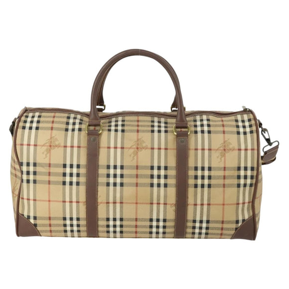 Burberrys Nova Check Boston Bag PVC Beige Gold Auth 155391