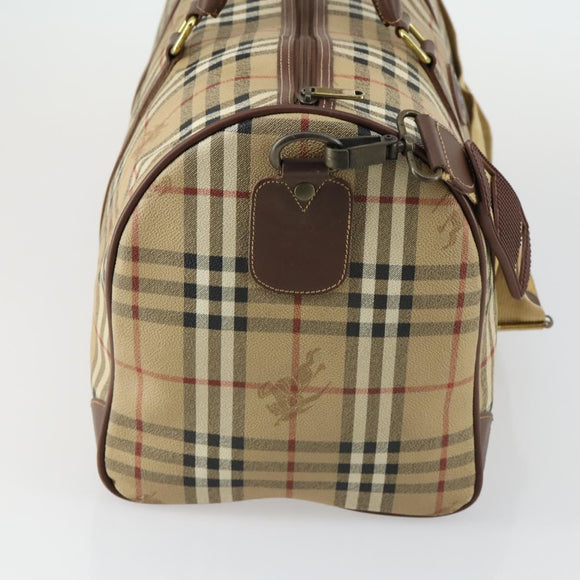 Burberrys Nova Check Boston Bag PVC Beige Gold Auth 155391
