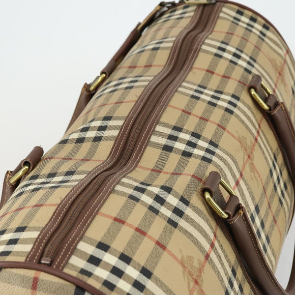 Burberrys Nova Check Boston Bag PVC Beige Gold Auth 155391