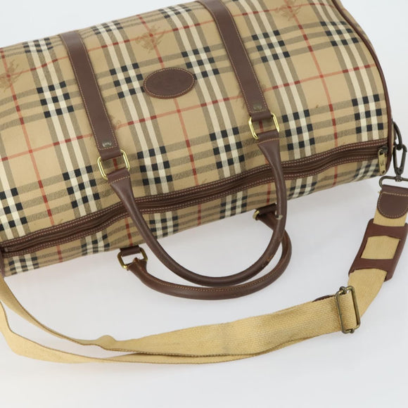 Burberrys Nova Check Boston Bag PVC Beige Gold Auth 155391