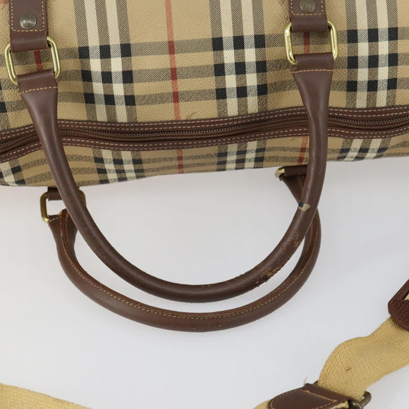 Burberrys Nova Check Boston Bag PVC Beige Gold Auth 155391