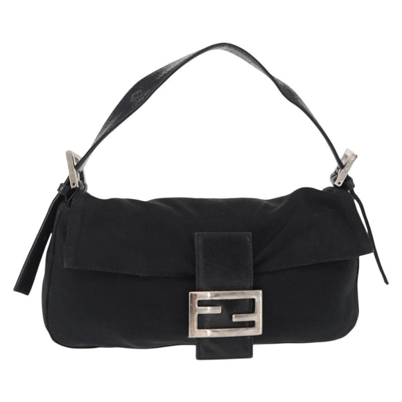 FENDI Mamma Baguette Shoulder Bag Nylon Black Silver Auth 155392