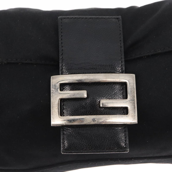 FENDI Mamma Baguette Shoulder Bag Nylon Black Silver Auth 155392