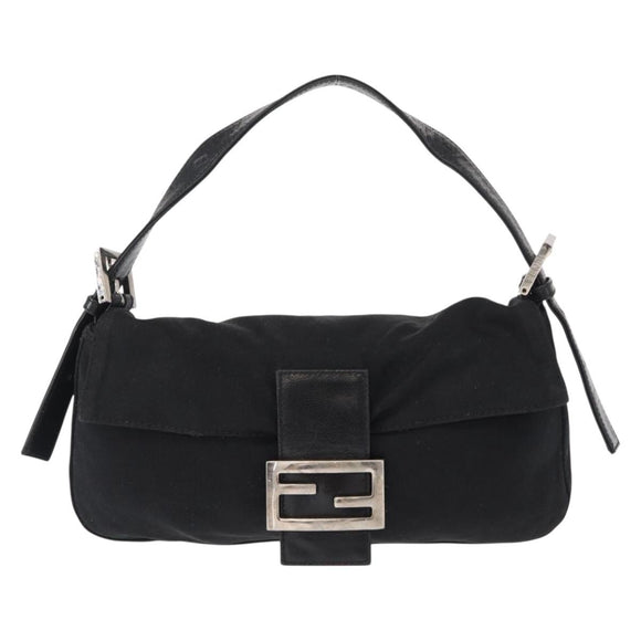 FENDI Mamma Baguette Shoulder Bag Nylon Black Silver Auth 155392